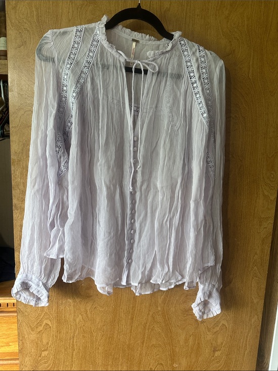 Free People Tops - Free People Lavender Lace-Trim Button Front Blouse